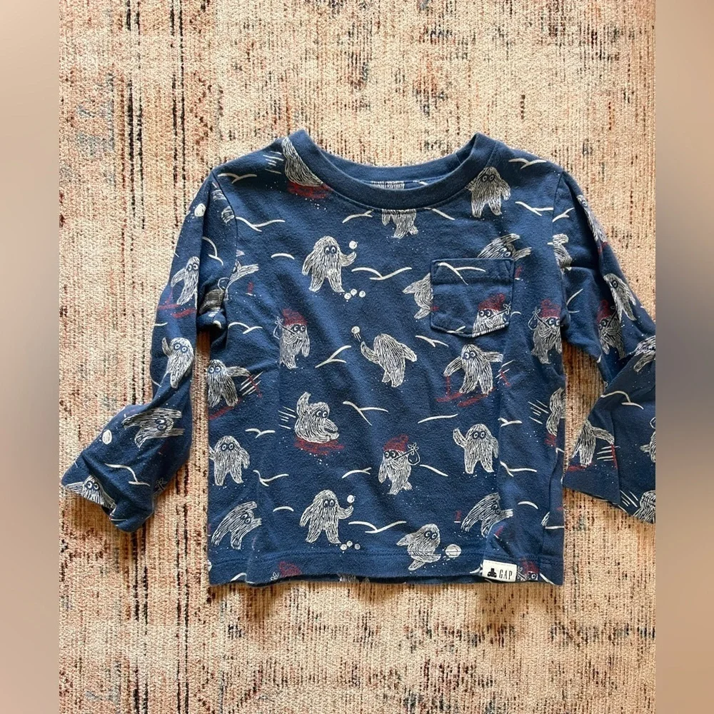 GAP Blue Long Sleeve Tee with Yeti  Print